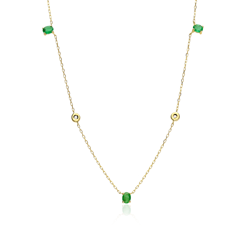 Gargantilla Oro 18k, esmeraldas y diamantes 0.02cts "Maros"