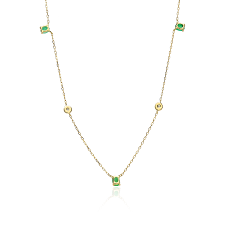 Gargantilla Oro 18k, esmeraldas y diamantes 0.02cts "Maros"