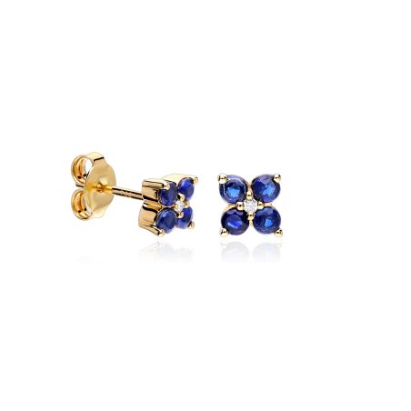 Pendientes Oro 18k, zafiros y diamantes 0.02cts "Spring"