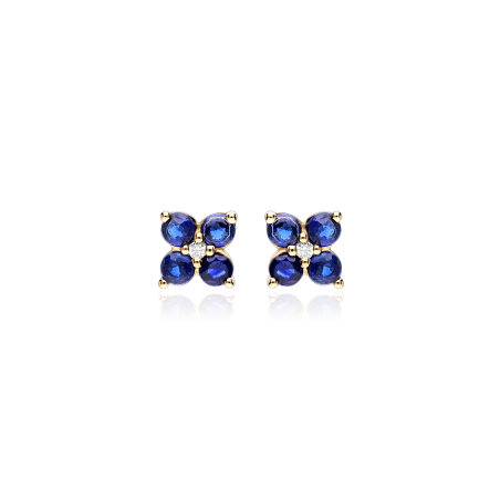 Pendientes Oro 18k, zafiros y diamantes 0.02cts "Spring"