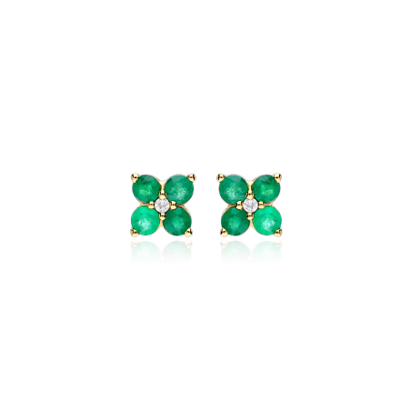 Pendientes Oro 18k, esmeraldas y diamantes 0.02cts "Spring"