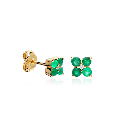 Pendientes Oro 18k, esmeraldas y diamantes 0.02cts "Spring"