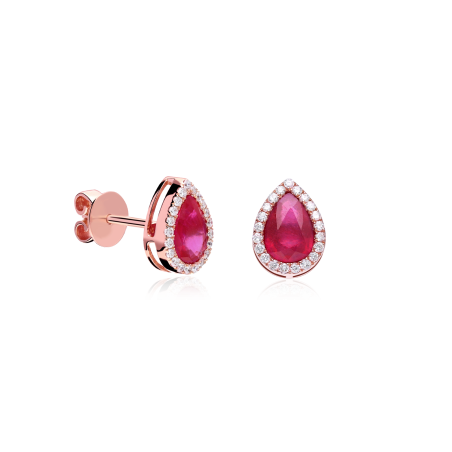 Pendientes Oro 18k, rubí y diamantes 0.22cts "Mires"