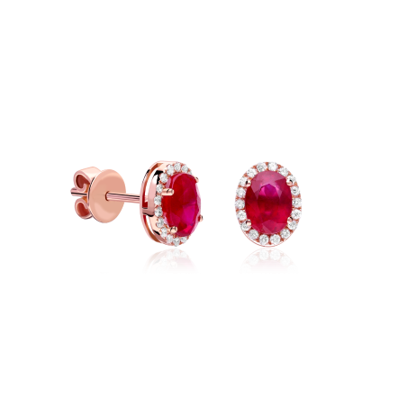 Pendientes Oro 18k, rubí y diamantes 0.23cts "Soikea"