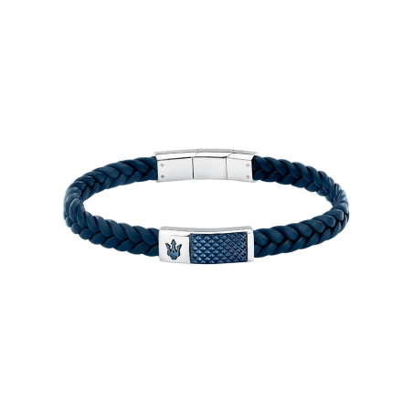 Pulsera Maserati Hombre Recycled Leather Piel Azul JM4249IK01
