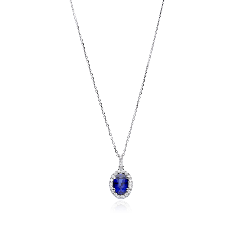 Gargantilla Oro Blanco zafiro y diamantes 0.13cts "Atalia"