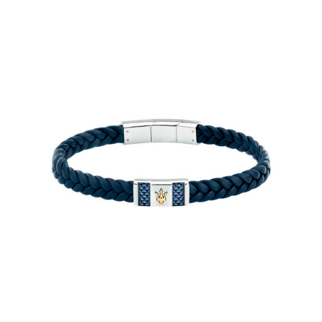 Pulsera Maserati Hombre Acero y Piel Trenzada Azul JM4249IK03