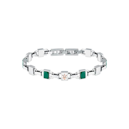 Pulsera Maserati Hombre Ceramic Plateada y Verde JM424ATZ43