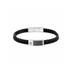Pulsera Maserati Hombre Acero y Piel Trenzada Negra JM424AVE26