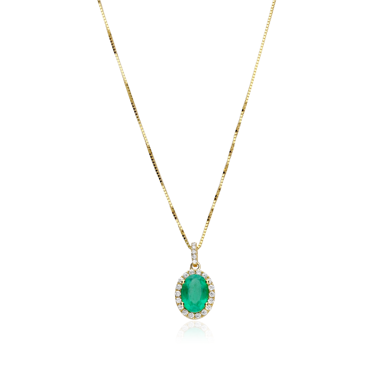 Gargantilla Oro 18k, esmeralda y diamantes 0.14cts "Soikea"