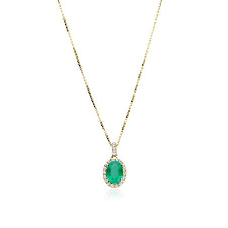 Gargantilla Oro 18k, esmeralda y diamantes 0.14cts "Soikea"
