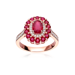 Anillo Oro 18k, rubí y diamantes 0.32cts "Glazed"