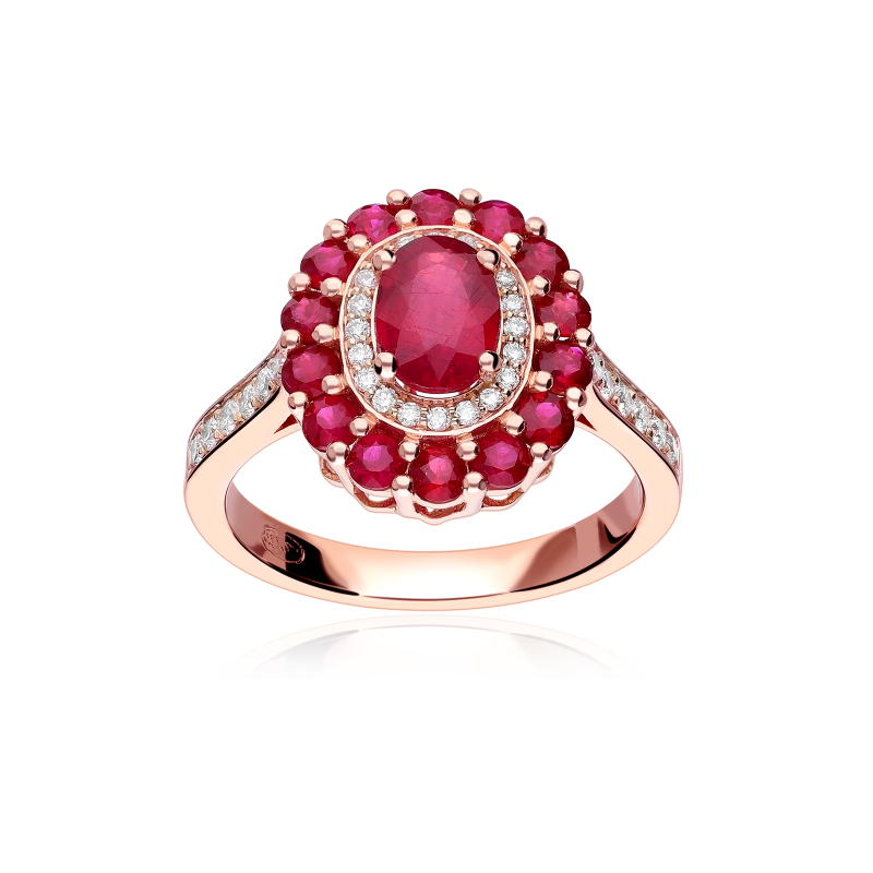 Anillo Oro 18k, rubí y diamantes 0.32cts "Glazed"