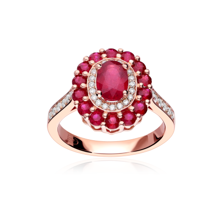Anillo Oro 18k, rubí y diamantes 0.32cts "Glazed"