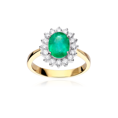 Anillo Oro bicolor 18k, esmeralda y diamantes 0.46cts "Windsor"