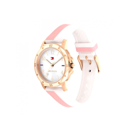 Reloj Tommy Hilfiger Niña Acero Rosado Correa Blanca y Rosa 1720015