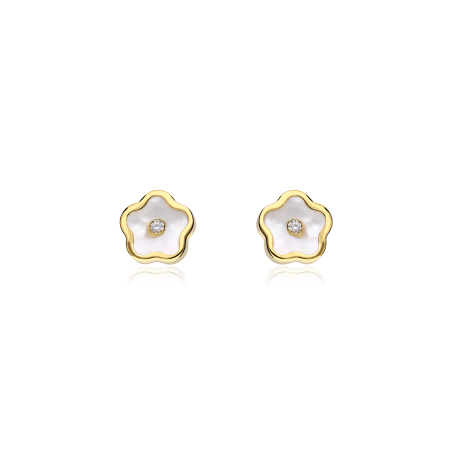 Pendientes Oro 18k, circonitas y nácar "Asolia"