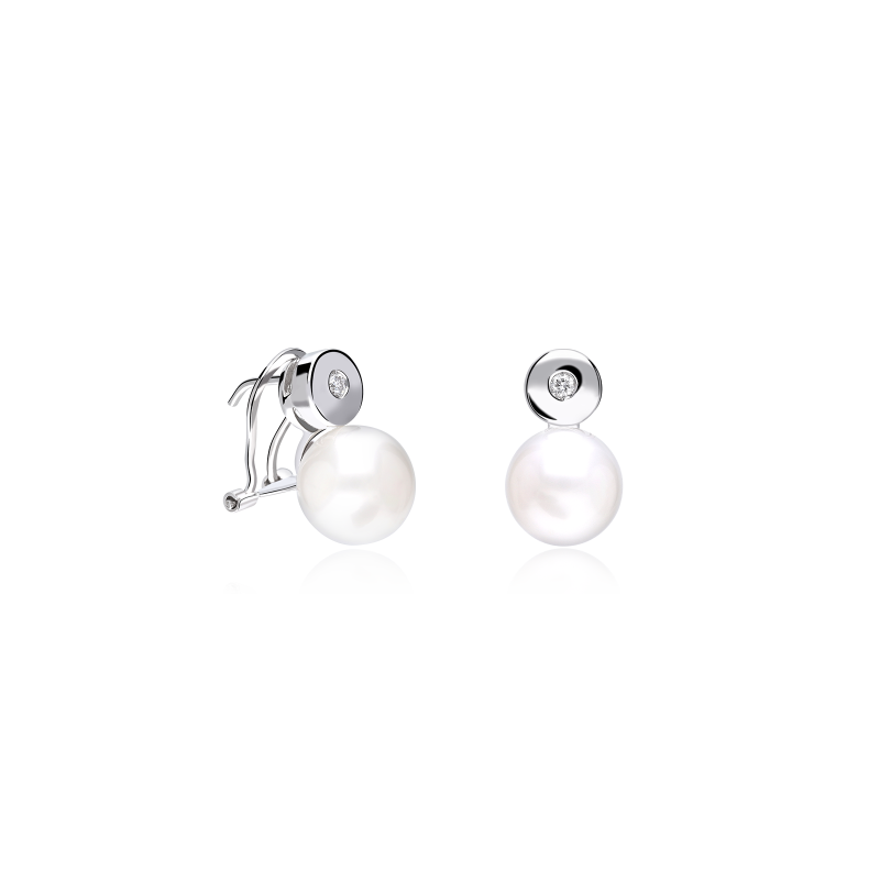 Pendientes Oro 18k, perla y diamante 0.03cts "Bella Luce"