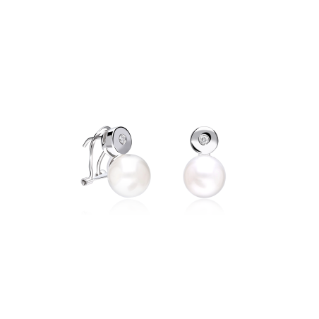 Pendientes Oro 18k, perla y diamante 0.03cts "Bella Luce"