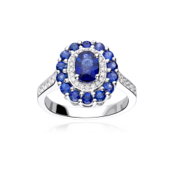 Anillo Oro Blanco 18k, zafiro y diamantes 0.30cts "Glazed"