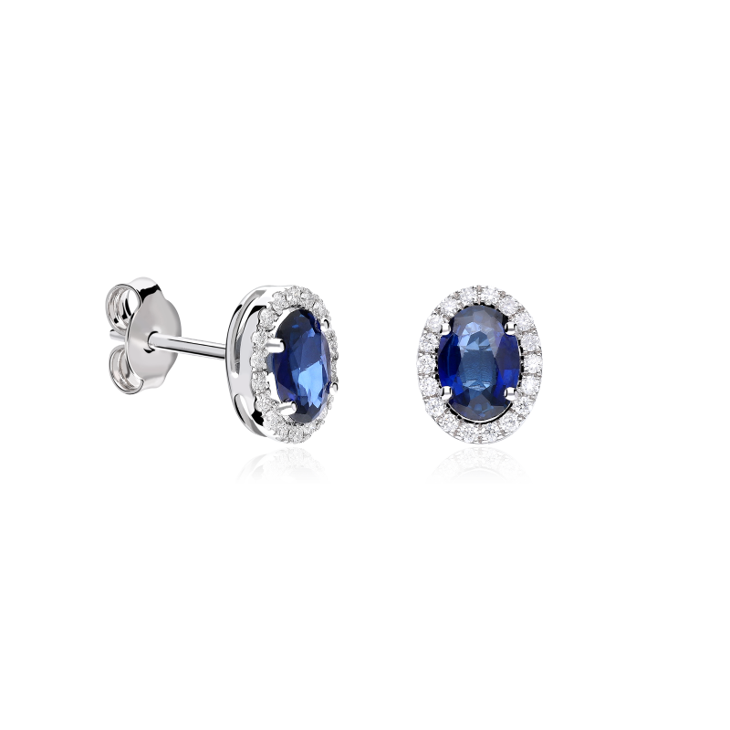 Pendientes Oro Blanco zafiro y diamantes 0.23cts "Atalia"