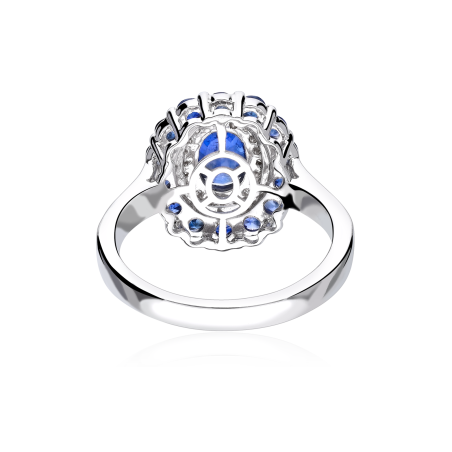 Anillo Oro Blanco 18k, zafiro y diamantes 0.30cts "Glazed"
