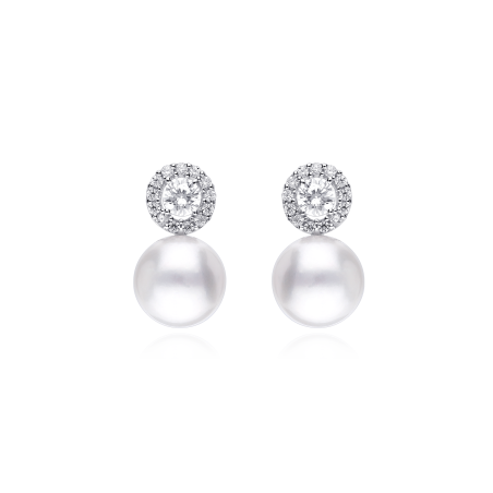 Pendientes Oro 18k, circonitas y perlas "Amaral"