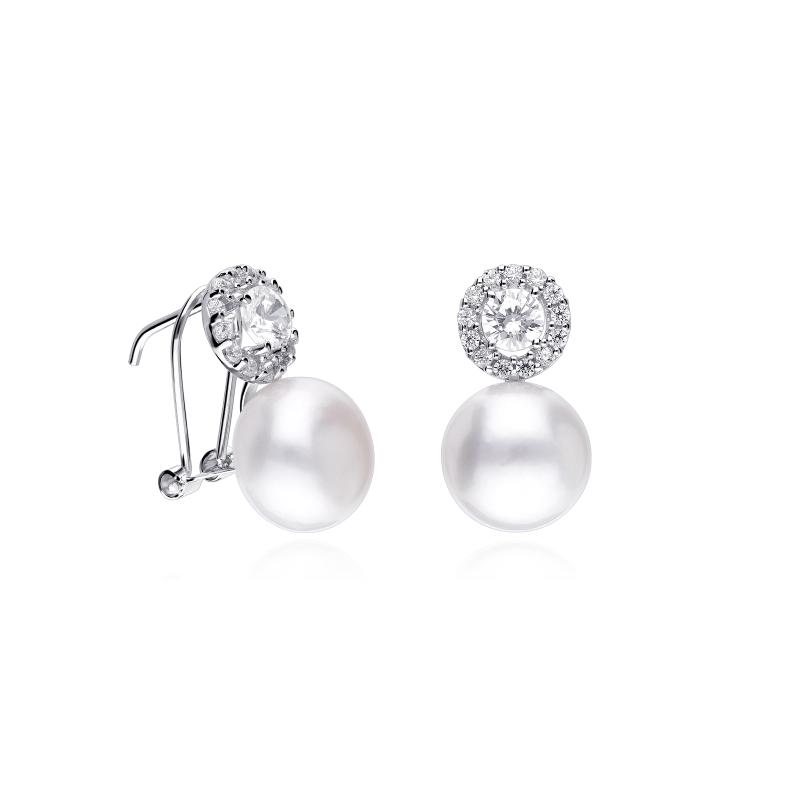 Pendientes Oro 18k, circonitas y perlas "Amaral"