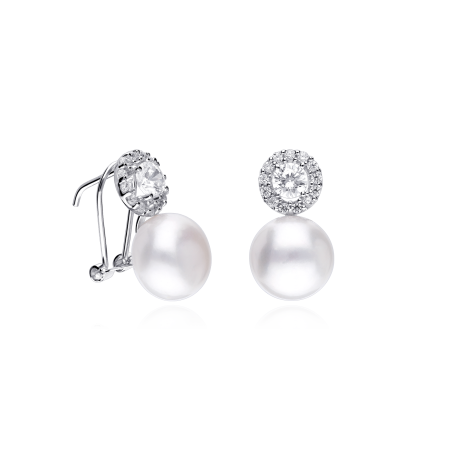 Pendientes Oro 18k, circonitas y perlas "Amaral"