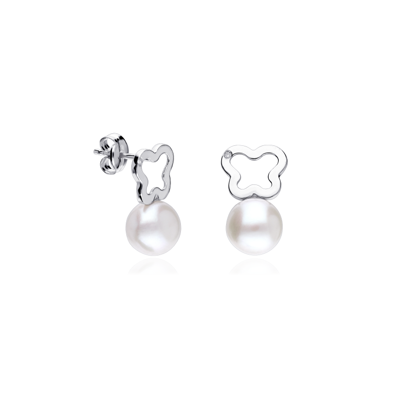 Pendientes Oro 18k, circonitas y perlas "Lucina"
