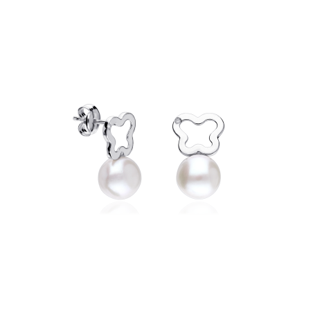 Pendientes Oro 18k, circonitas y perlas "Lucina"