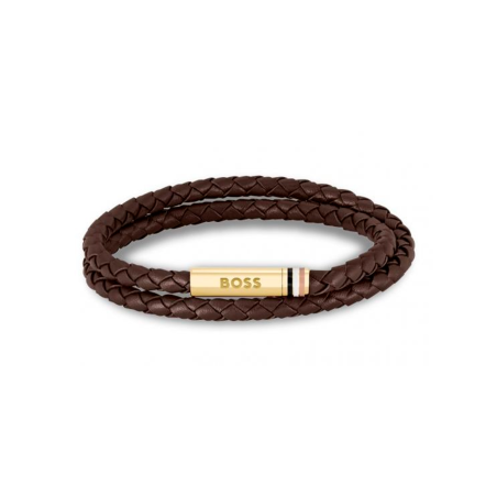 Pulsera Boss Hombre Cuero Marrón Trenzada 1580670S