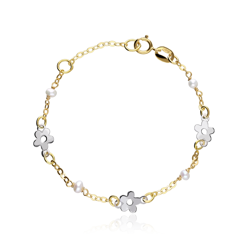 Pulsera Oro Bicolor 18k y perlas 14cm "Verano"