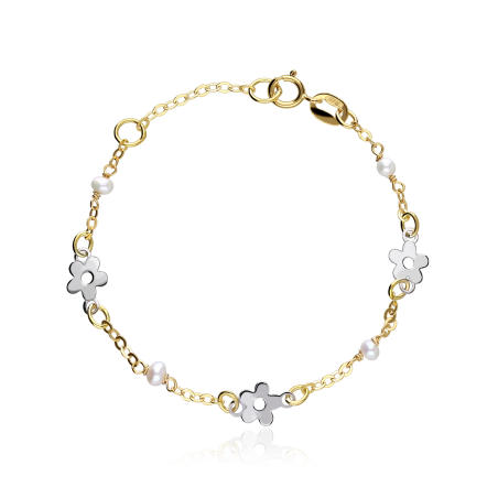 Pulsera Oro Bicolor 18k y perlas 14cm "Verano"