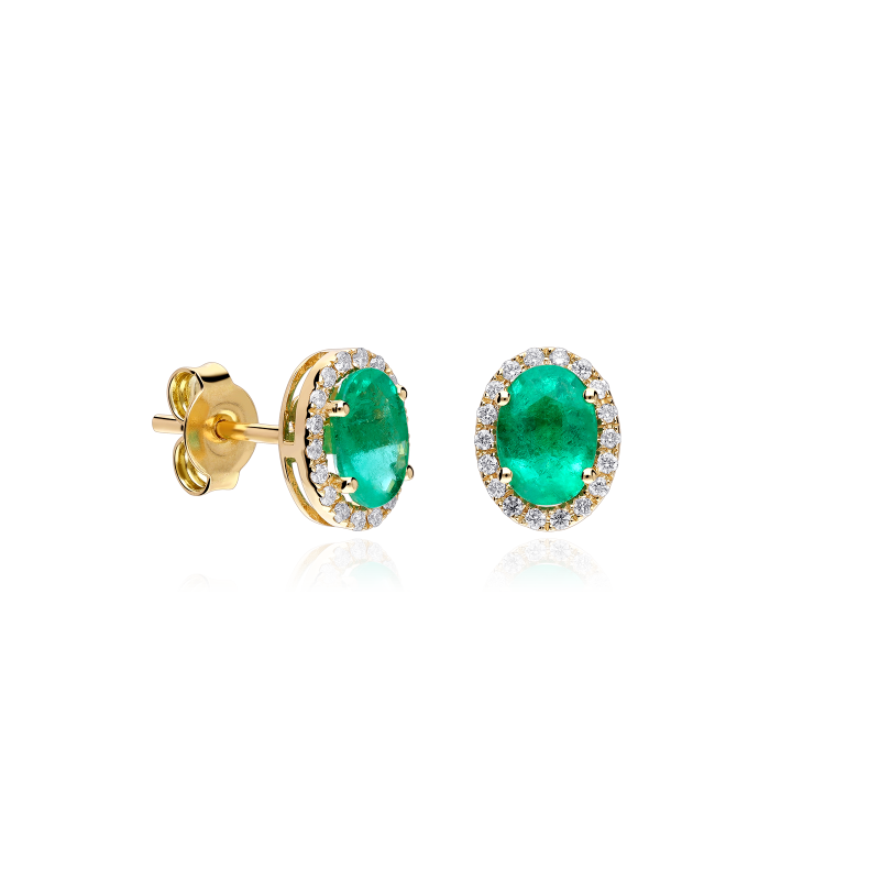Pendientes Oro 18k esmeraldas y diamantes 0.18cts "Soikea"