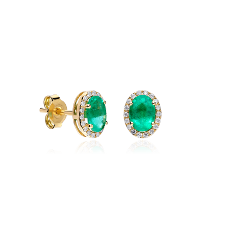 Pendientes Oro 18k esmeraldas y diamantes 0.18cts "Soikea"