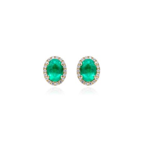 Pendientes Oro 18k esmeraldas y diamantes 0.18cts "Soikea"