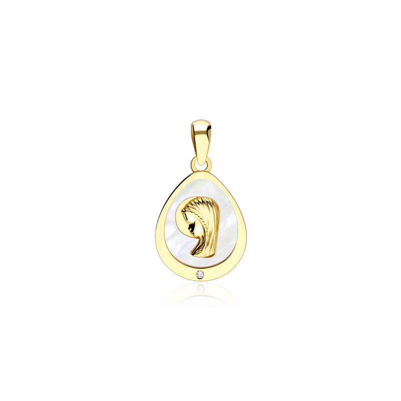 Medalla Oro 18k, nácar y circonita "Virgen Niña"