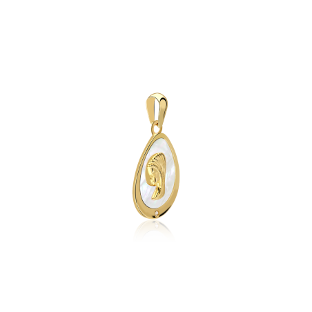 Medalla Oro 18k, nácar y circonita "Virgen Niña"