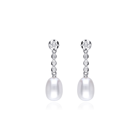 Pendientes Oro 18k, circonitas y perlas "Bride"