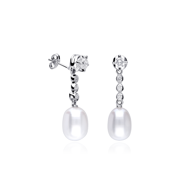 Pendientes Oro 18k, circonitas y perlas "Bride"