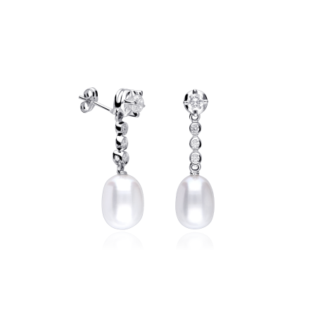 Pendientes Oro 18k, circonitas y perlas "Bride"