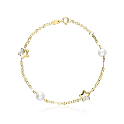 Pulsera Oro 18k circonitas y perlas 16.5cm "Astros"