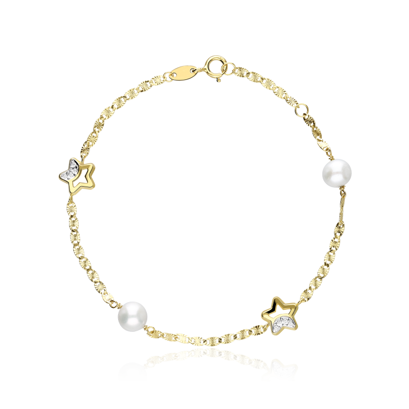 Pulsera Oro 18k circonitas y perlas 16.5cm "Astros"