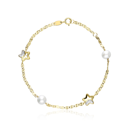 Pulsera Oro 18k circonitas y perlas 16.5cm "Astros"