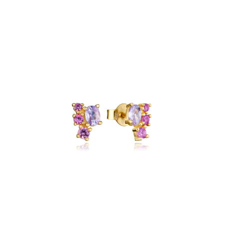 Pendientes Viceroy Mujer Plata Baño Oro Circonitas Rosas 9129E100-37