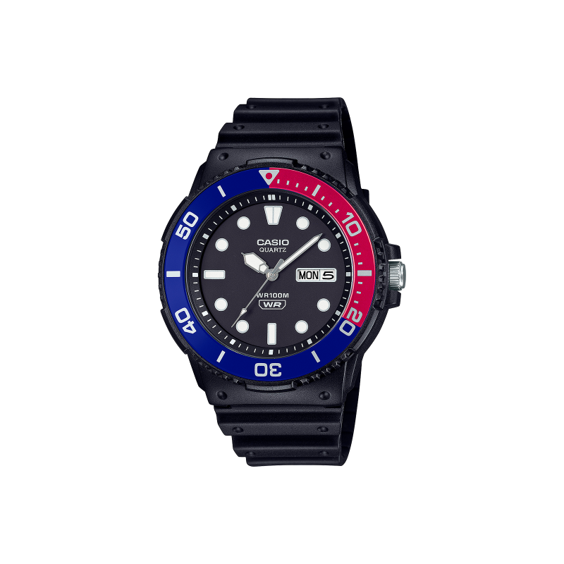 Reloj Casio Esfera Negra Bisel Azul y Rosa MRW-230H-1E2V