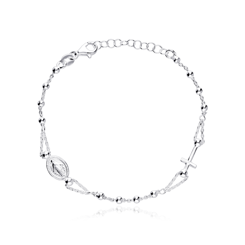 Pulsera Plata Primera ley 19cm "Virgen y cruz"