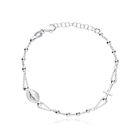 Pulsera Plata Primera ley 19cm "Virgen y cruz"