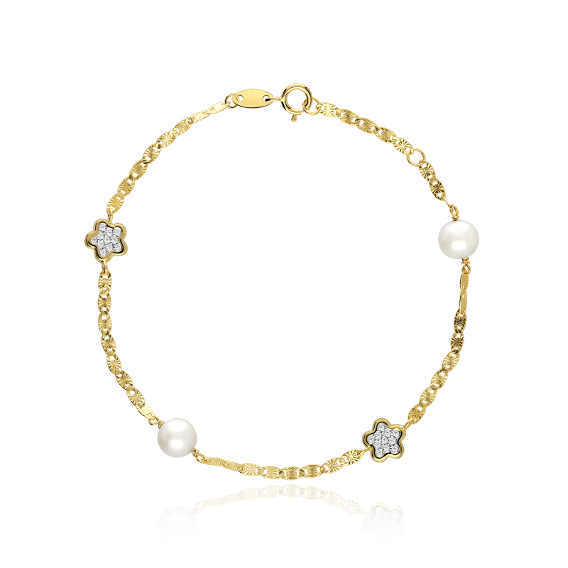 Pulsera Oro 18k Circonitas y Perlas Cultivadas "Camila"